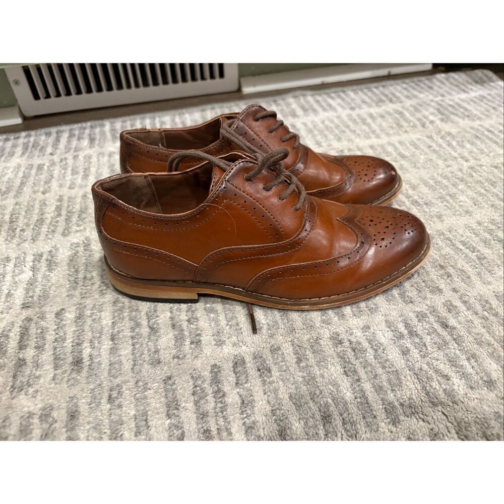 Stacy Adams Youth Boys Wingtip Oxford Dress Shoes Leather Lace-Up Brown Size 13